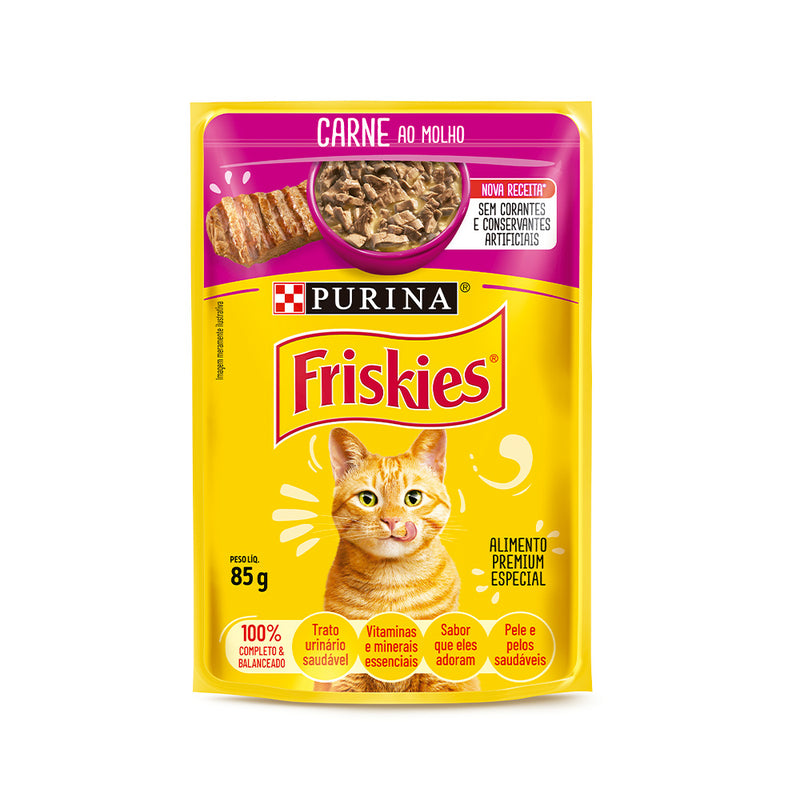 Ração Úmida Friskies Sachê Gatos | Sabor Carne ao Molho 85g