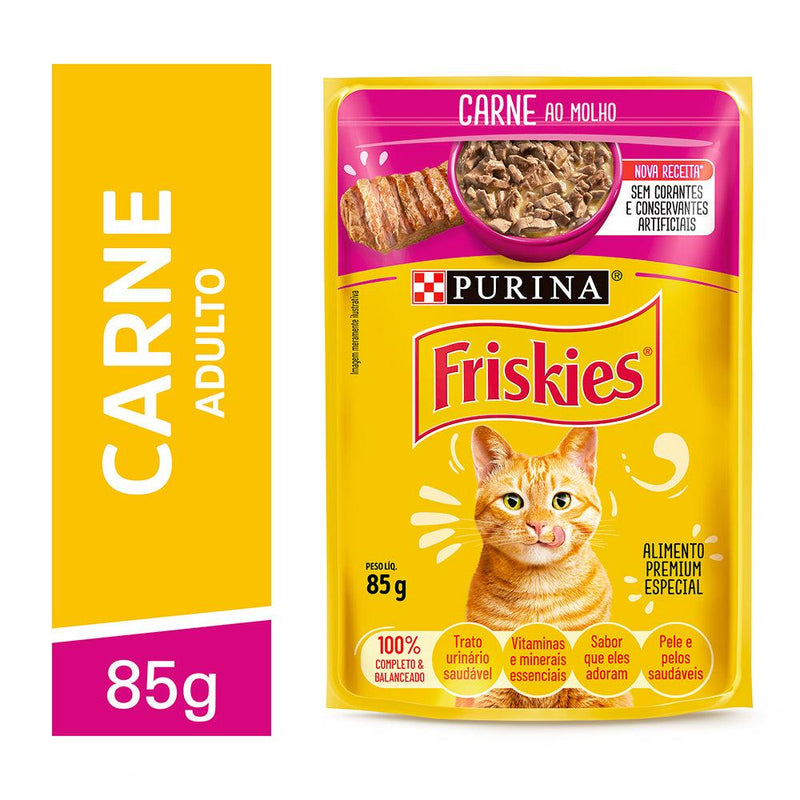 Ração Úmida Friskies Sachê Gatos | Sabor Carne ao Molho 85g