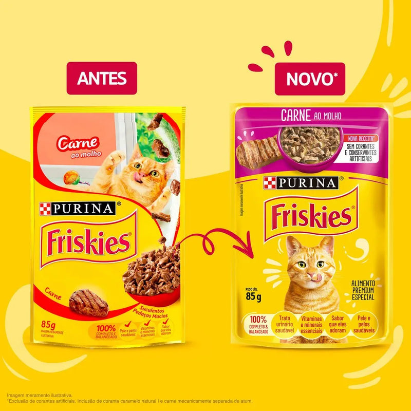 Ração Úmida Friskies Sachê Gatos | Sabor Carne ao Molho 85g