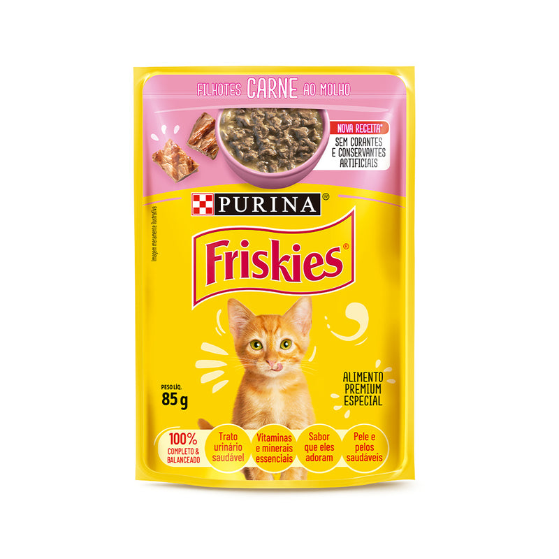 Ração Úmida Friskies Sachê Gatos Filhote | Sabor Carne ao Molho 85g