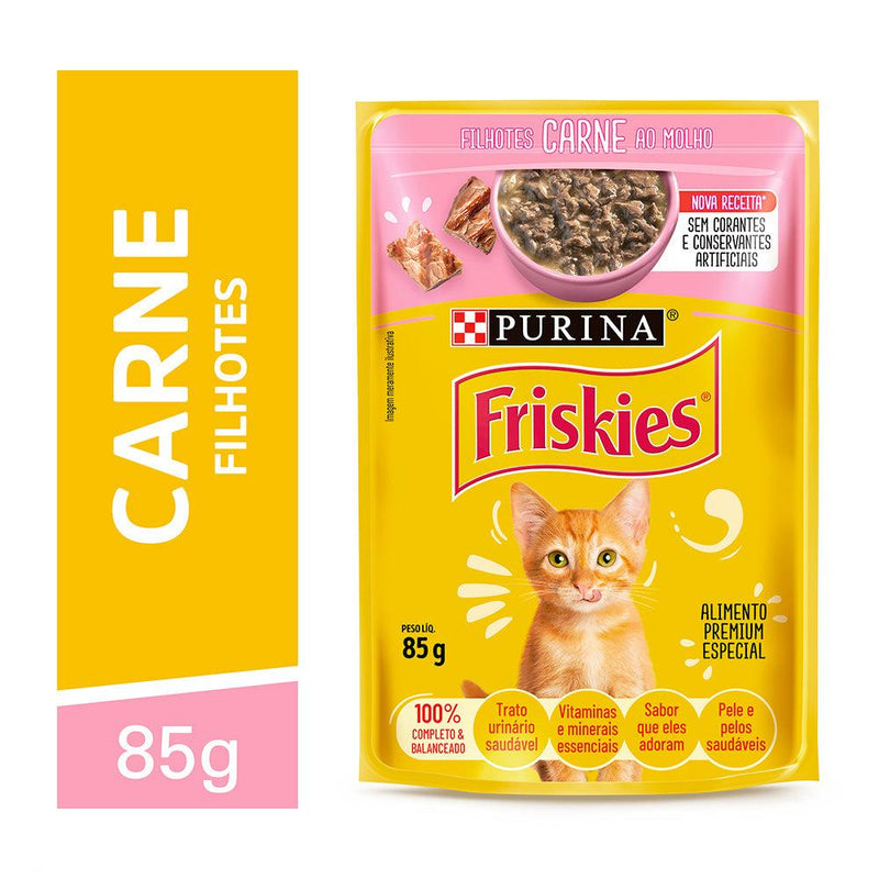 Ração Úmida Friskies Sachê Gatos Filhote | Sabor Carne ao Molho 85g