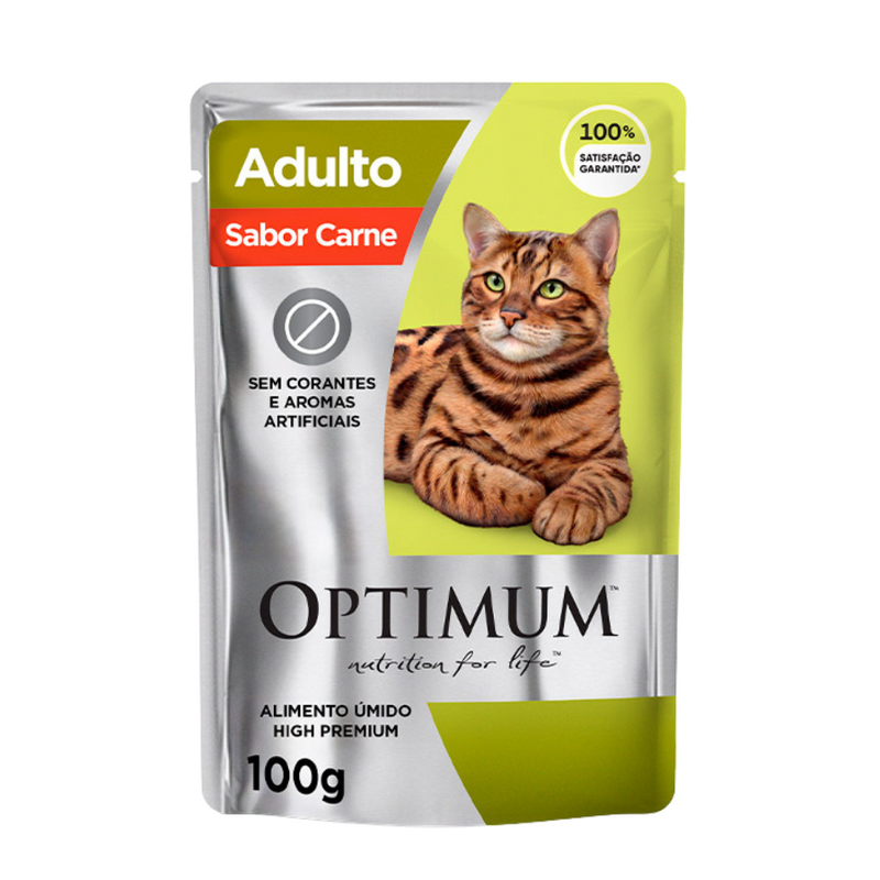 Ração Úmida Optimum Sachê Gatos Adultos | Sabor Carne e Salmão 85 g