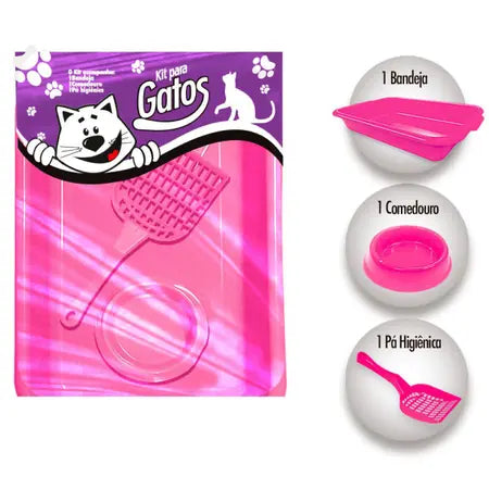 Kit Caixa de Areia Bandeja Higiênica 3 Peças Rosa | FuracaoPet