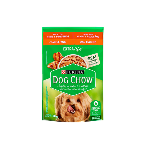 Ração Úmida Dog Chow Cães Mini e Pequenos - 100g | Sabor Frango, Carne e Salmao