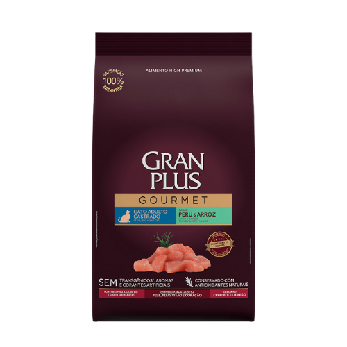 Ração GranPlus Gourmet Gatos Castrados - 1kg e 3kg | Sabor Peru e Arroz