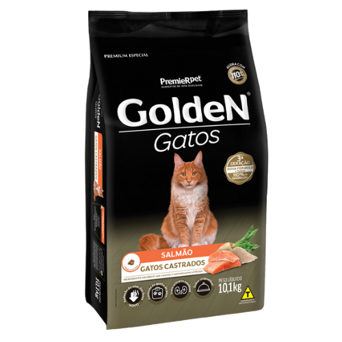 Ração Golden Gatos Castrado - 10.1kg | Sabor Salmão