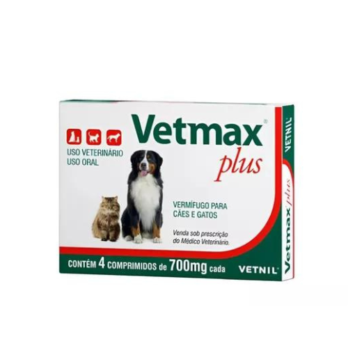 Vermífugo Vetmax Plus Para Cães E Gatos - 4 Comprimidos | 700mg Vetnil