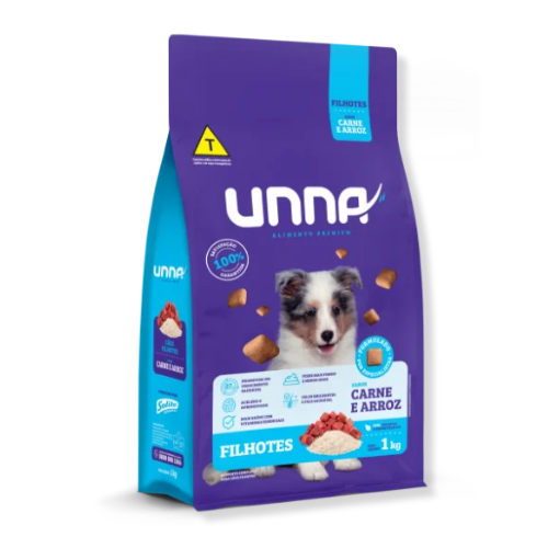 Ração Cães Unna Premium Filhotes - 1kg | Sabor Carne e Arroz