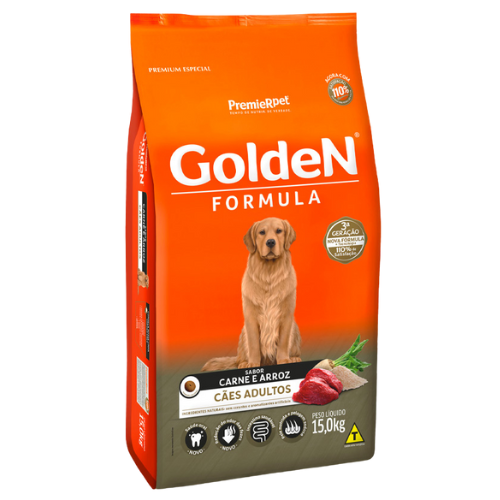Ração Golden Formula Cães Adultos - 15kg | Sabor Carne e Arroz