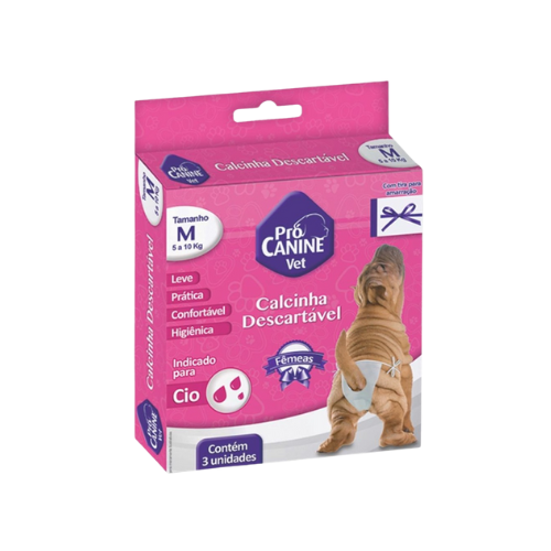 Calcinha para cães ProCanine - Tamanho M | Indicado para o Cio 3 Unidades