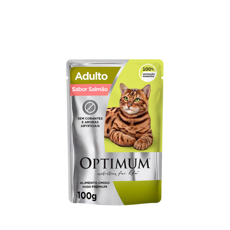 Ração Úmida Optimum Sachê Gatos Adultos | Sabor Carne e Salmão 85 g