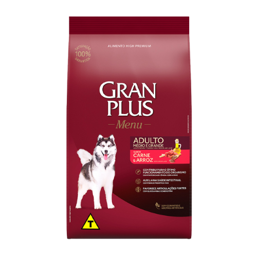 Ração Gran Plus Cães Adultos - 15.0kg | Sabor Carne e Arroz