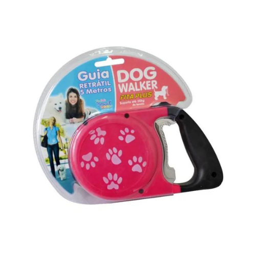 Guia Retratil Dog Walker São Pet - Plus Rosa