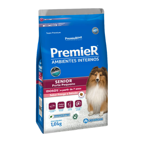 Ração Premier Ambientes Internos Sênior Porte Pequeno - 1kg e 2.5kg | Sabor Frango e Salmão