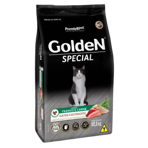 Ração Golden Special Gatos Castrados - 10.1kg | Sabor Frango e Carne