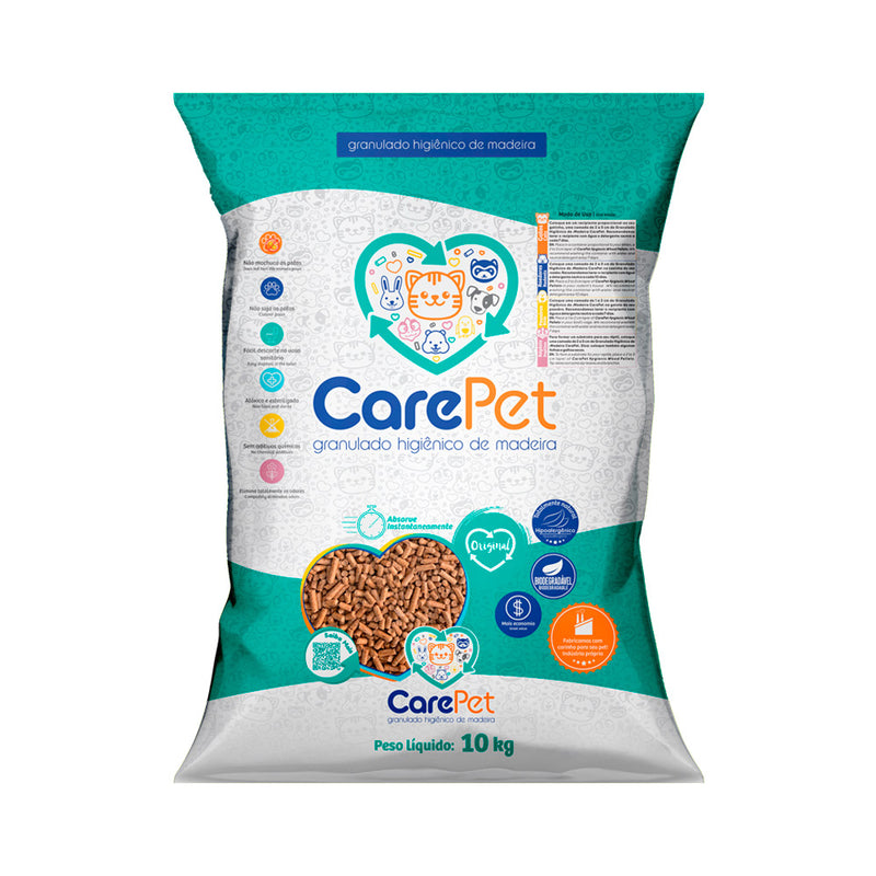 Granulado CarePet Madeira Premium - 2.5kg, 10kg e 20kg | Areia Gatos