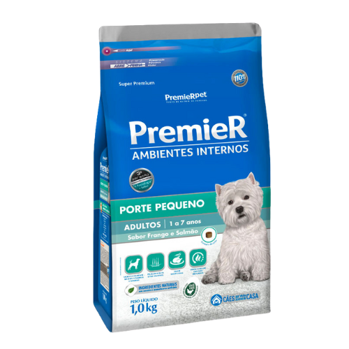 Ração Premier Ambientes Internos Porte Pequeno - 1.0kg a 2.5kg | Sabor Frango e Salmão