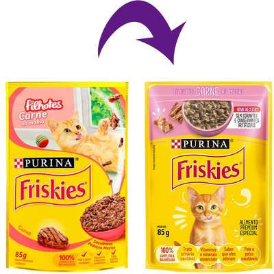 Ração Úmida Friskies Sachê Gatos Filhote | Sabor Carne ao Molho 85g