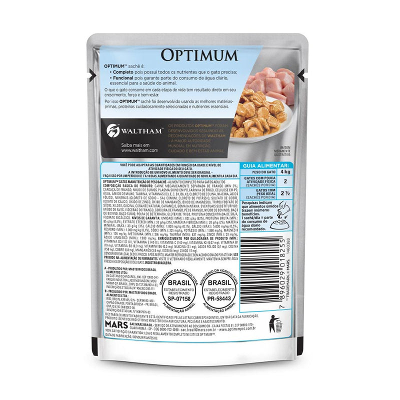 Ração Úmida Optimum Sachê Gatos Adultos| Sabor Frango 85g