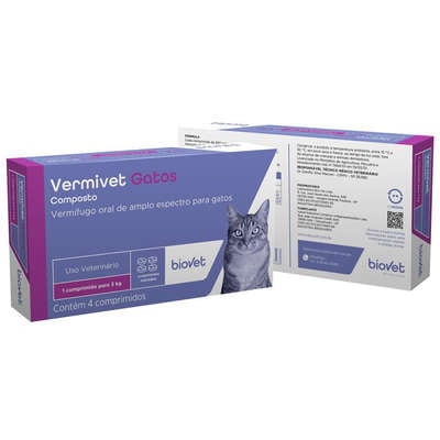Vermífugo biovet vermivet para gatos- 300mg | contém 4 comprimidos