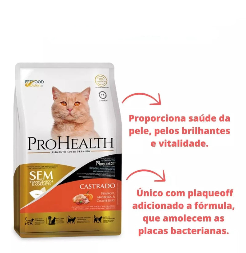 Ração Pro Health Gatos Castrados - 1kg | Sabor Frango, Abóbora & CranBerry