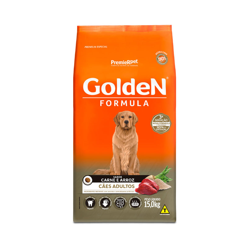 Ração Golden Formula Cães Adultos - 15kg | Sabor Carne e Arroz
