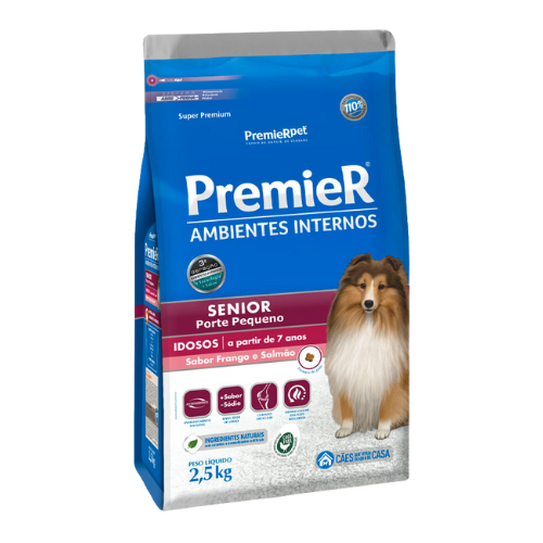 Ração Premier Ambientes Internos Sênior Porte Pequeno - 1kg e 2.5kg | Sabor Frango e Salmão