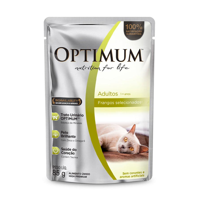 Ração Úmida Optimum Sachê Gatos Adultos | Sabor Frango 85g