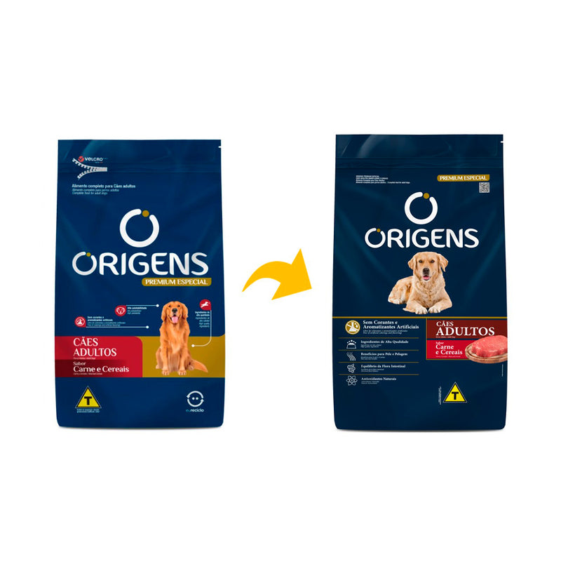 Ração Origens Cães Adultos - 3kg | Sabor Carne e Cereais