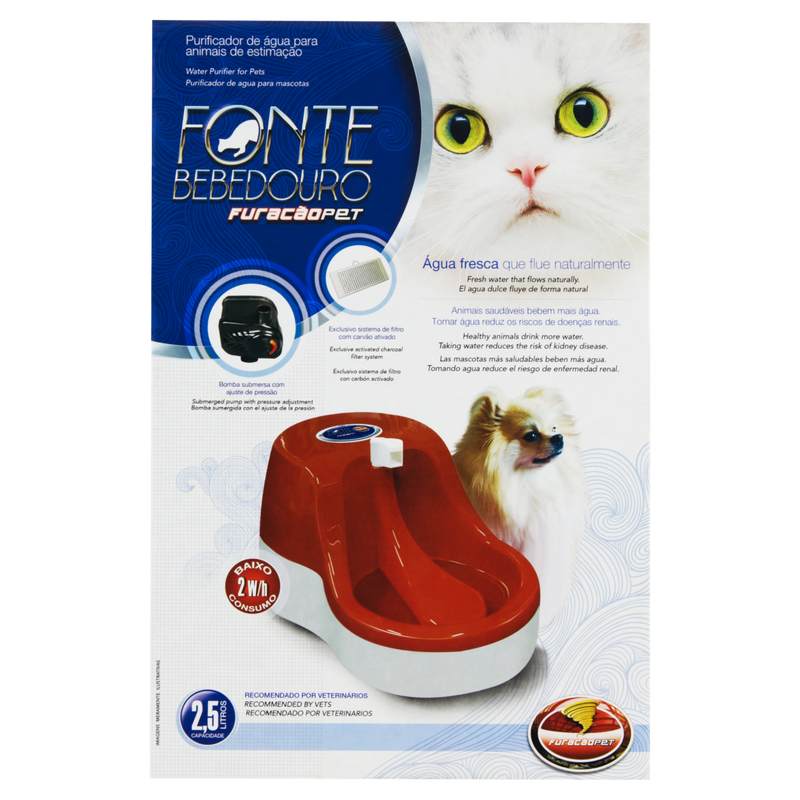 Bebedouro C/ Fonte Vermelha Caes e Gatos | FuracãoPet