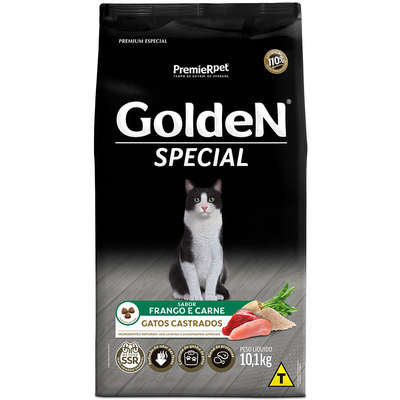 Ração Golden Special Gatos Castrados - 10.1kg | Sabor Frango e Carne