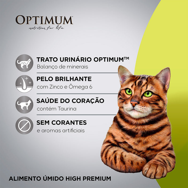 Ração Úmida Optimum Sachê Gatos Adultos | Sabor Carne e Salmão 85 g