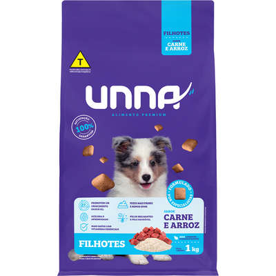 Ração Cães Unna Premium Filhotes - 1kg | Sabor Carne e Arroz