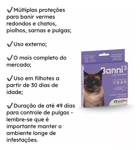 Banni3 Para Gatos Filhotes E Adultos | 2,6kg Até 7,5 Kg
