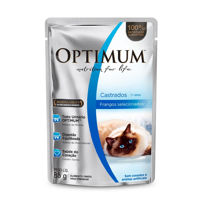 Ração Umida Optimum Sachê Gatos Castrados | Sabor Frango 85g