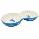 Comedouro de Porcelana Duplo Gatinhos azul - 150ml Cada Pote de Comida