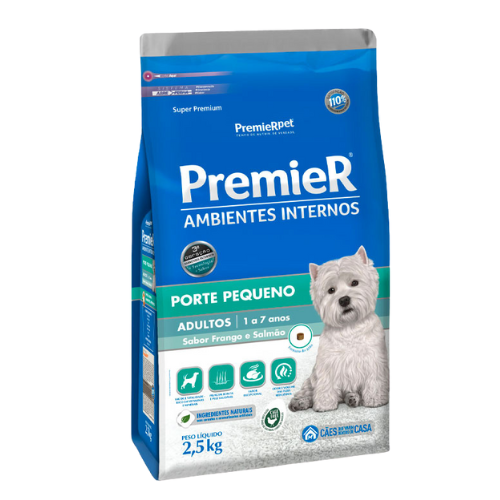 Ração Premier Ambientes Internos Porte Pequeno - 1.0kg a 2.5kg | Sabor Frango e Salmão