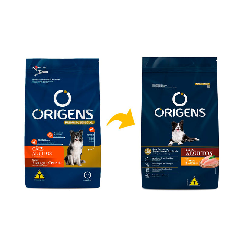 Ração Origens Cães Adultos - 3kg | Sabor Frango e Cereais