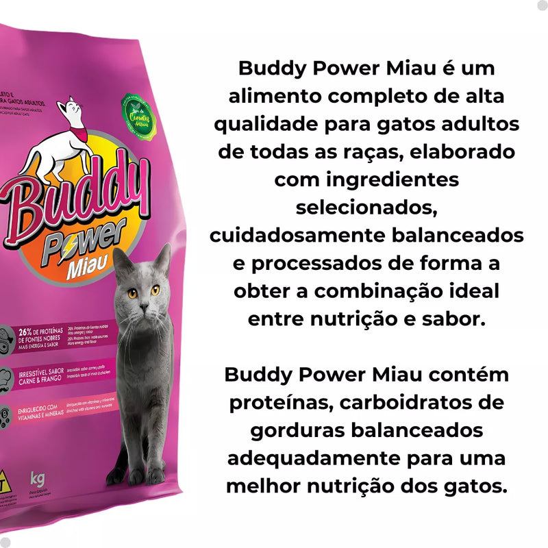 Ração Buddy Power Miau - 10.1kg | Sabor Carne e Frango