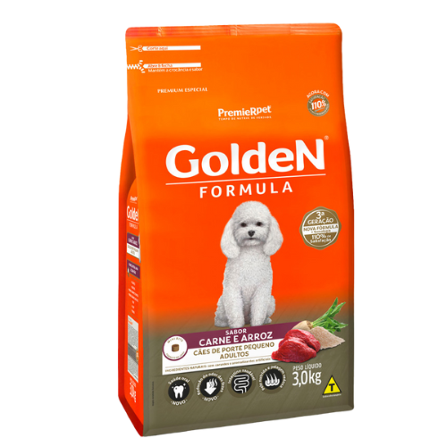 Ração Golden Formula Adulto Porte Pequeno - 1.0kg a 3.0kg | Sabor Carne e Arroz