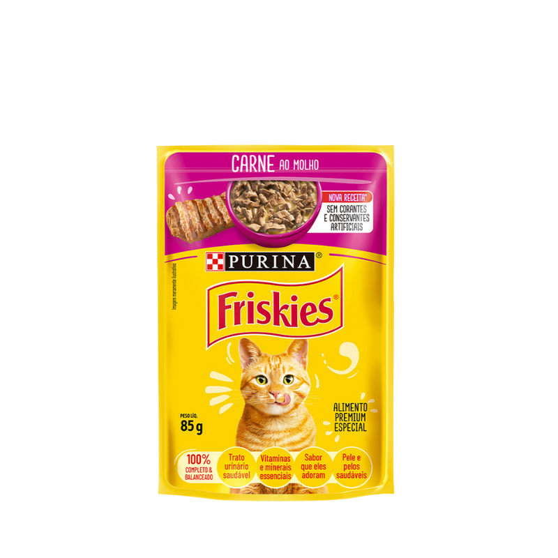 Ração Úmida Friskies Sachê Gatos | Sabor Carne ao Molho 85g