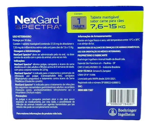 Nexgard Spectra Cães - 7.6 a 15kg - Elimine Pulgas