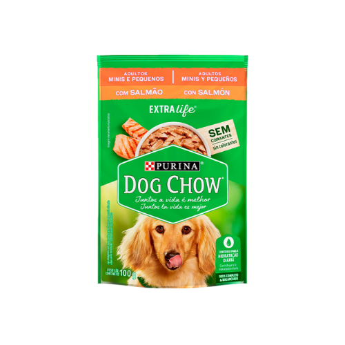 Ração Úmida Dog Chow Cães Mini e Pequenos - 100g | Sabor Frango, Carne e Salmao