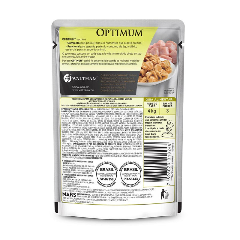 Ração Úmida Optimum Sachê Gatos Adultos | Sabor Frango 85g