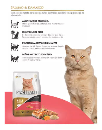 Ração Pro Health Gatos Castrados - 500g | Sabor Salmão e Damasco