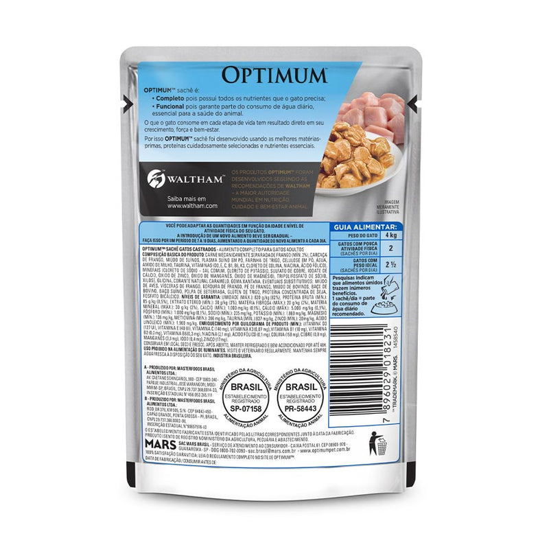 Ração Umida Optimum Sachê Gatos Castrados | Sabor Frango 85g