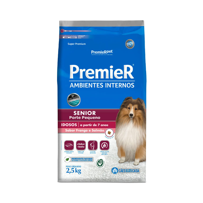 Ração Premier Ambientes Internos Sênior Porte Pequeno - 1kg e 2.5kg | Sabor Frango e Salmão