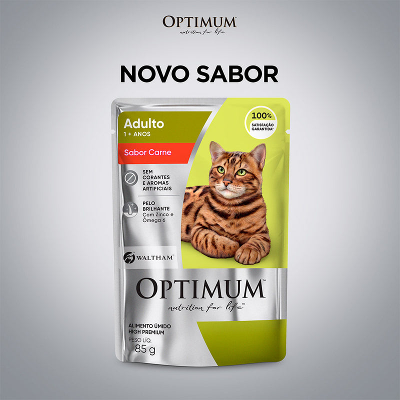 Ração Úmida Optimum Sachê Gatos Adultos | Sabor Carne e Salmão 85 g