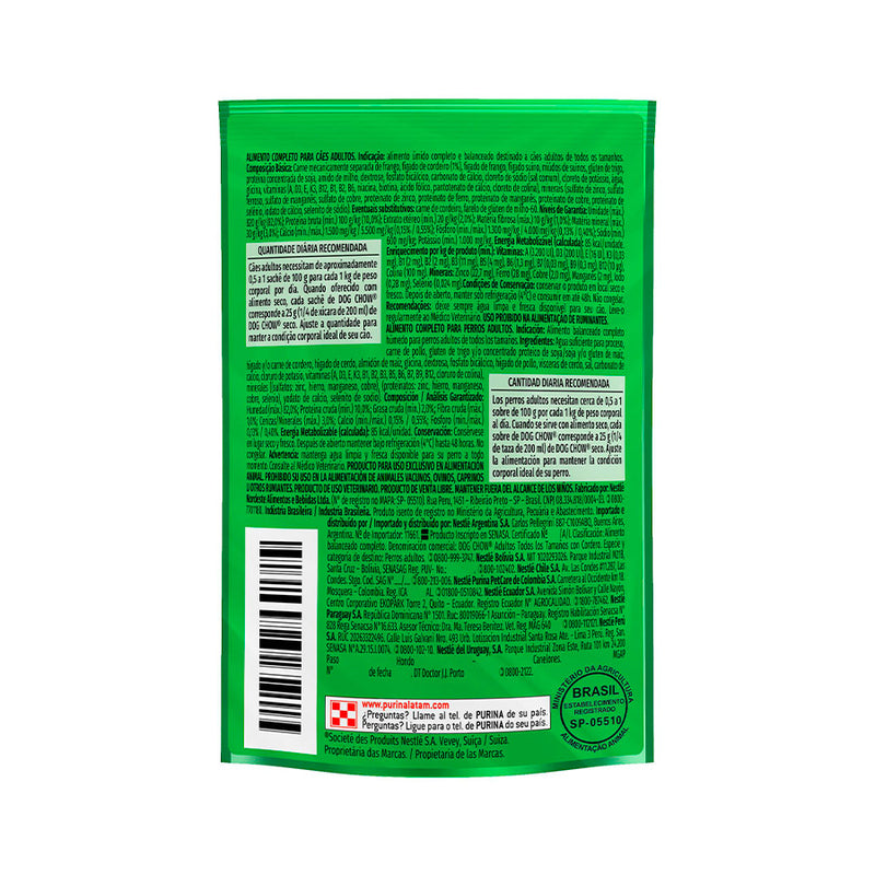 Ração Úmida Dog Chow Cães Adultos - 100g | Sabor Frango, Carne e Cordeiro