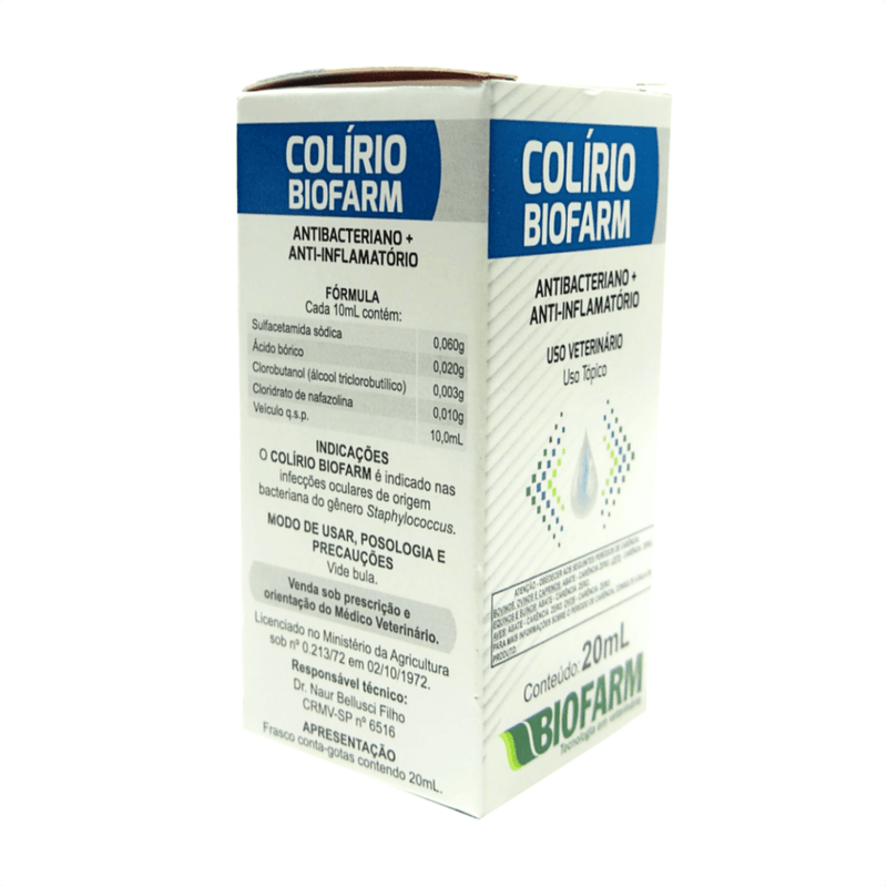 Colirio Biofarm Infecções Oculares Uso Veterinário 20ml